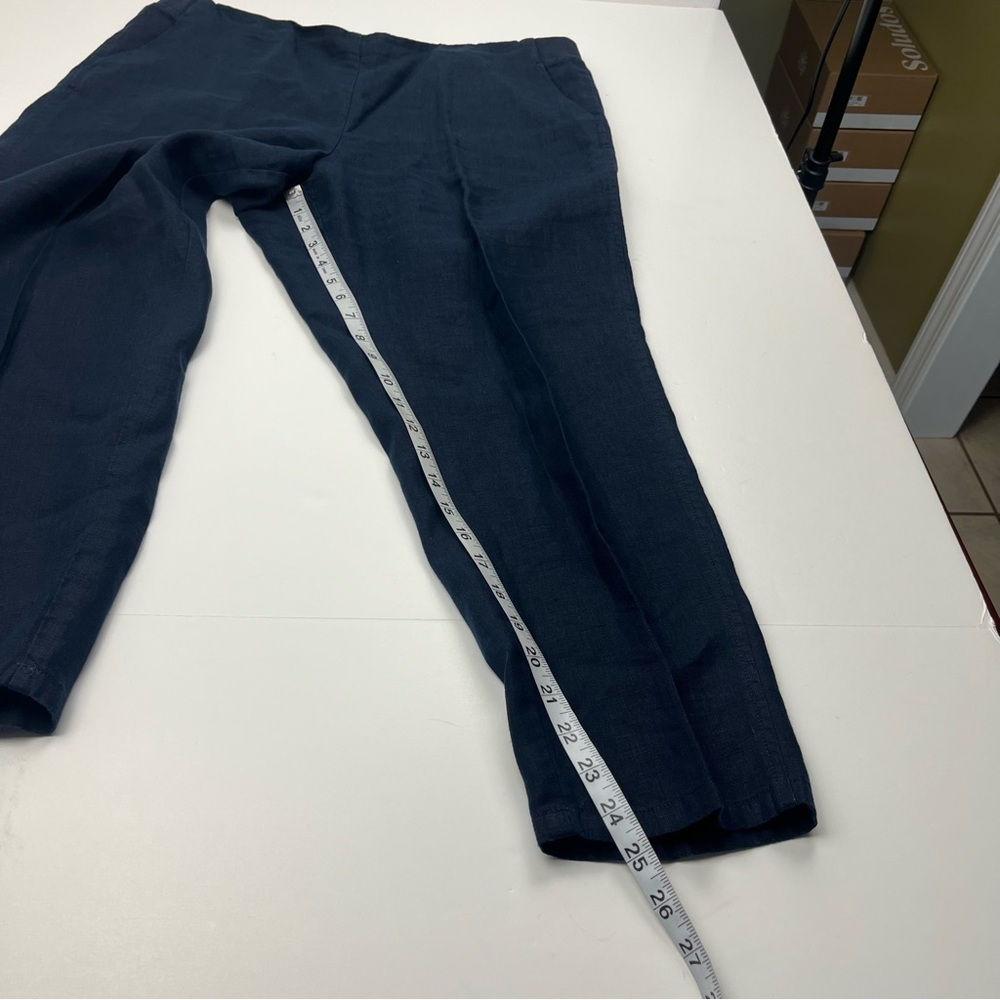 J. Jill Love‎ Linen Cropped Pants Womens Large Petite Navy Blue Pull On Pockets - Picture 6 of 13